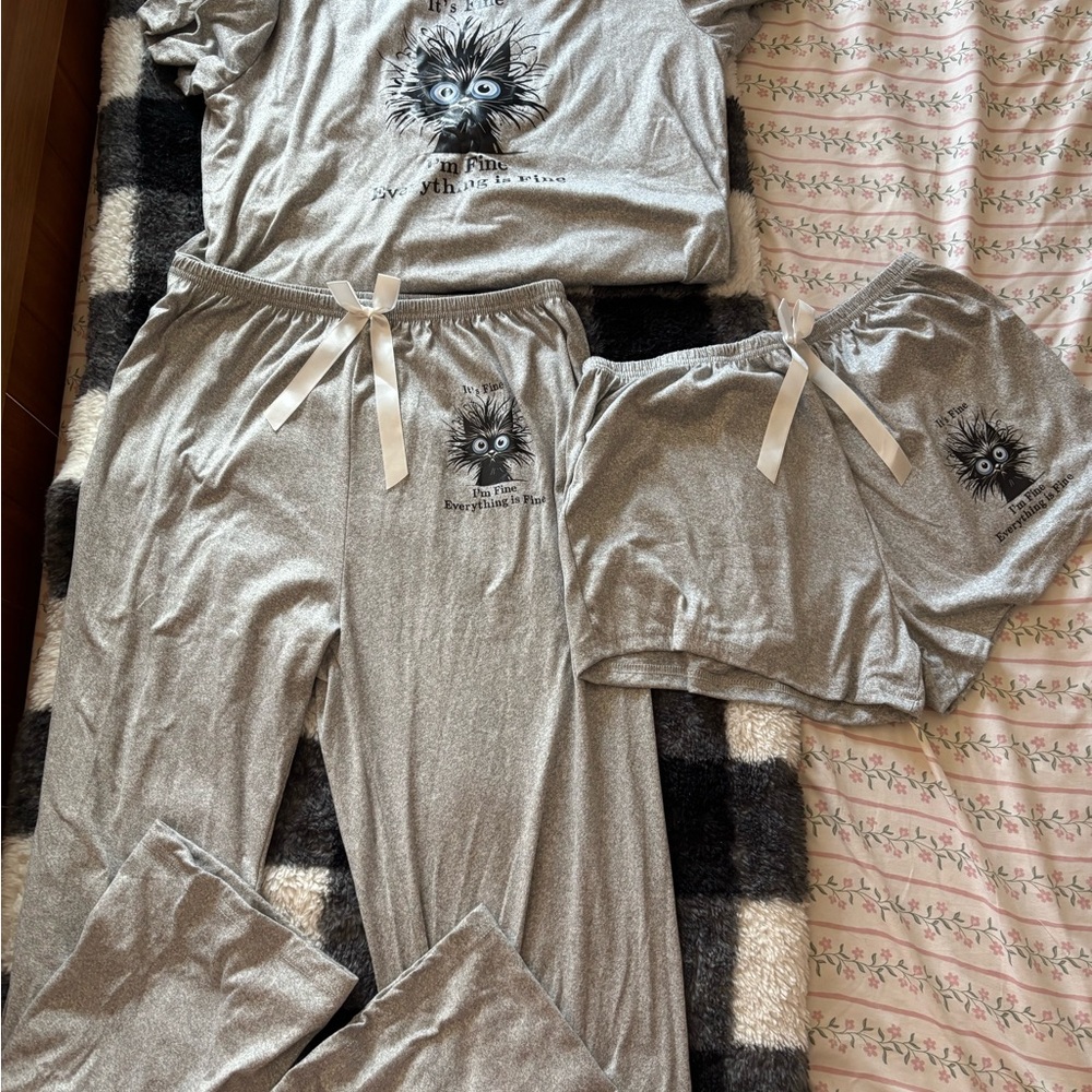 Chic Gray Sleepwear Set with Playful Design